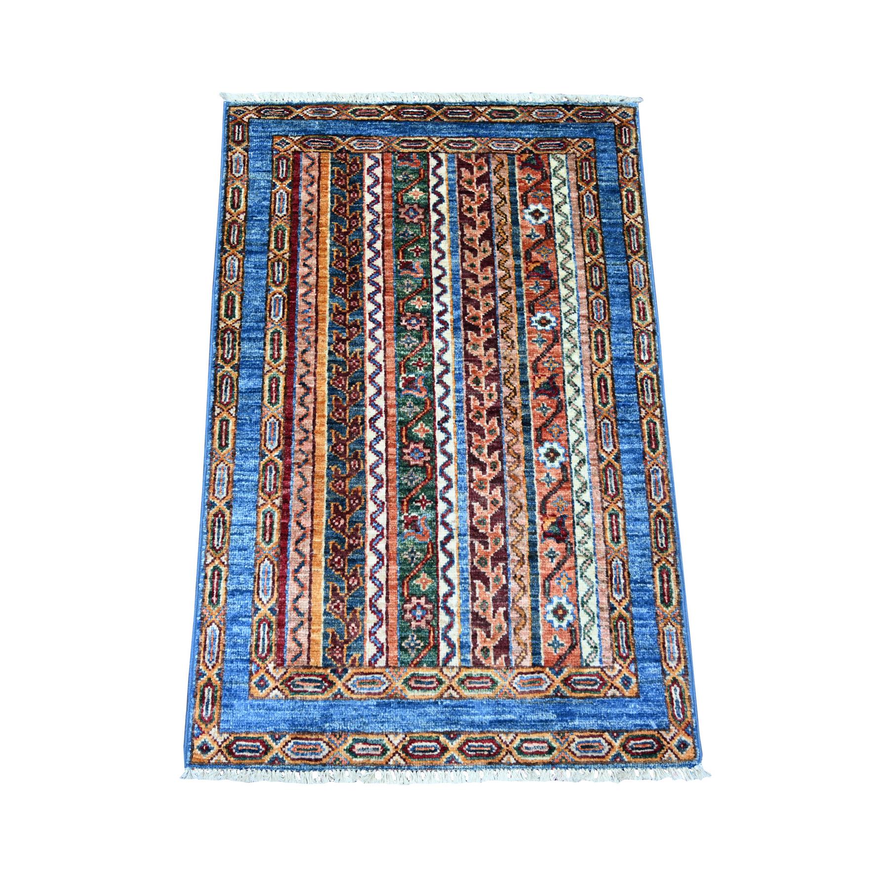 Colorful, Afghan Super Kazak with Shawl Design, Soft and Shiny Wool, Hand Knotted, Vegetable Dyes, Sample, Mat, Oriental Rug